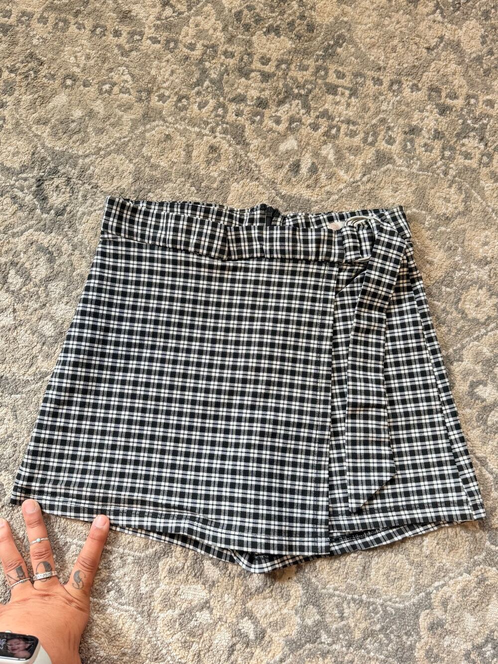 Altar’d State Skort Womens Medium Black White Wrap Tie Front Mini Skirt Shorts